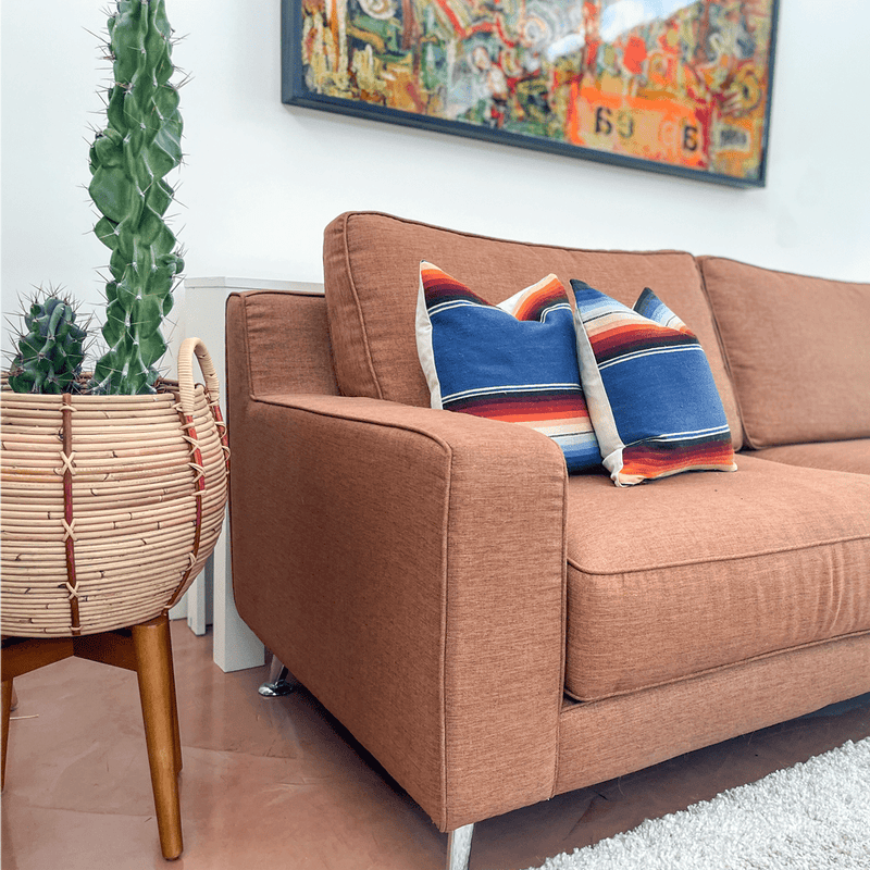 Blue Striped Vintage Saltillo  Lumbar Pillow