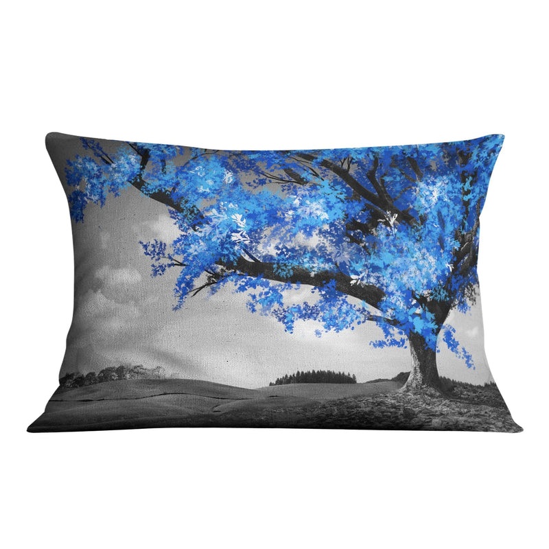 Blue Tree in the Grey Landscape Cushion