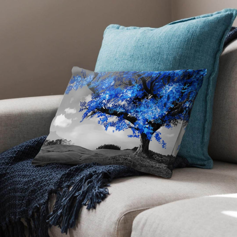 Blue Tree in the Grey Landscape Cushion