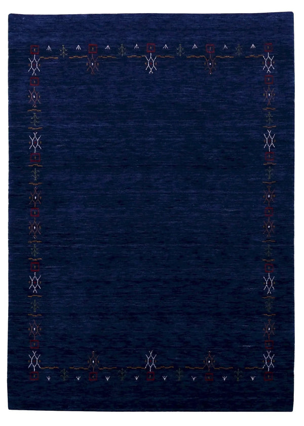 Blue Wool Area Rug - Hand Loomed Tribal Border Pattern Design