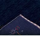 Blue Tribal Border Design Hand Loomed Wool Area Rug