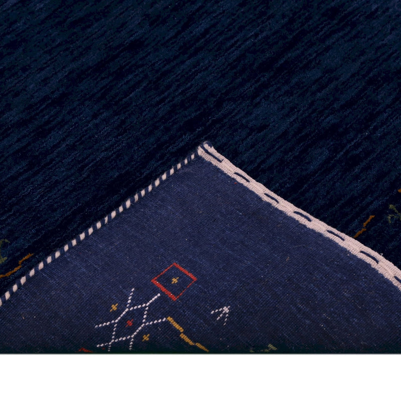 Blue Tribal Border Design Hand Loomed Wool Area Rug