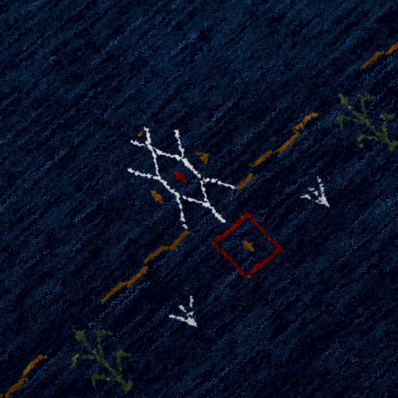 Blue Tribal Border Design Hand Loomed Wool Area Rug