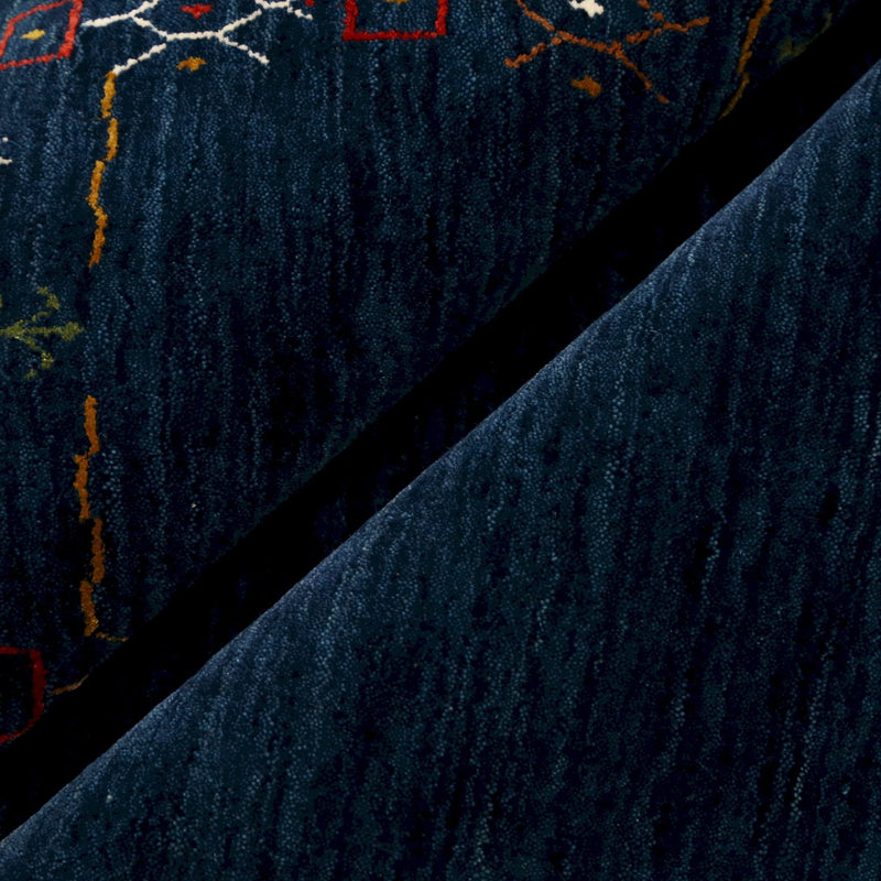 Blue Tribal Border Design Hand Loomed Wool Area Rug