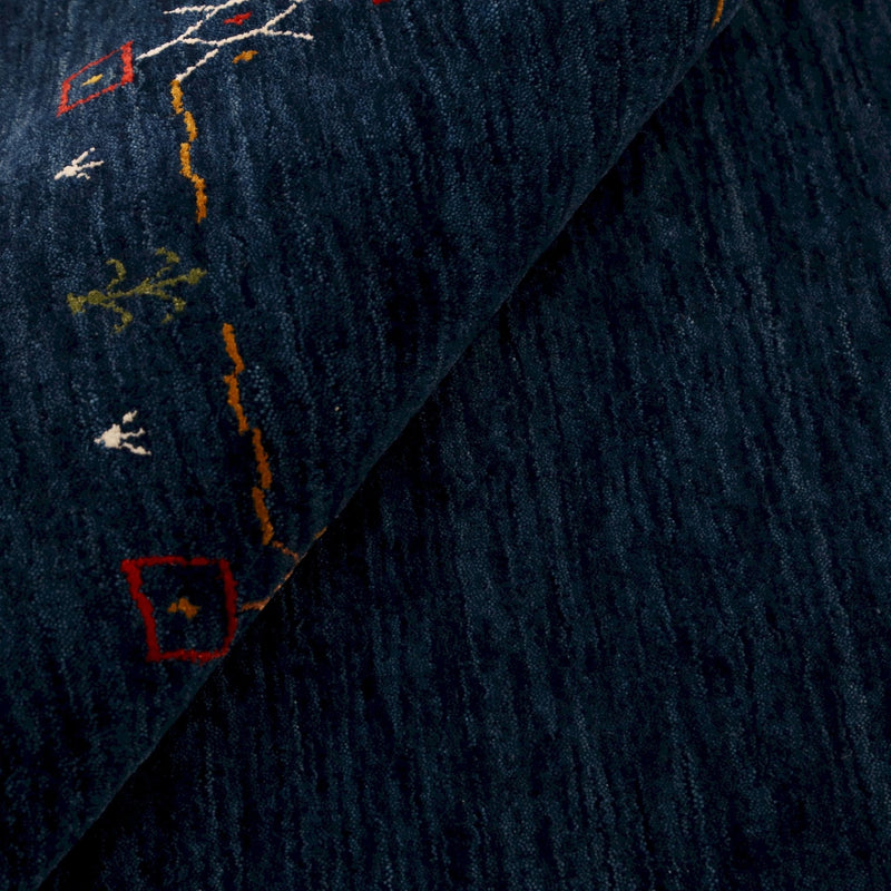 Blue Tribal Border Design Hand Loomed Wool Area Rug