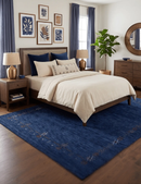 Blue Wool Area Rug - Hand Loomed Tribal Border Pattern Design by The Rug Decor