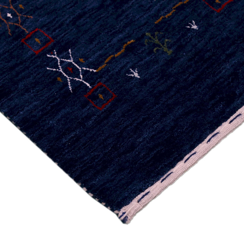 Blue Tribal Border Design Hand Loomed Wool Area Rug
