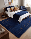 Blue Wool Area Rug - Traditional Hand Loomed Tribal Border Design by The Rug Decor