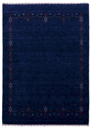 Blue Tribal Border Design Hand Loomed Wool Area Rug