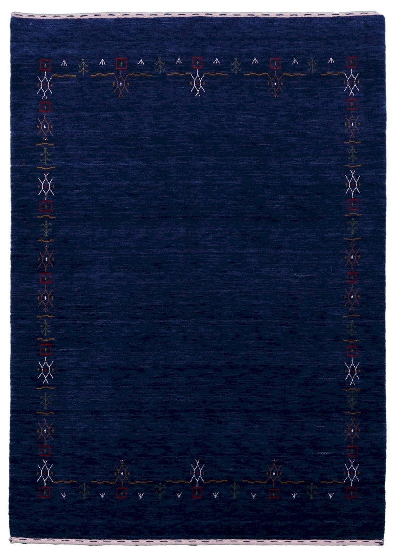Blue Tribal Border Design Hand Loomed Wool Area Rug