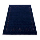 Blue Tribal Border Design Hand Loomed Wool Area Rug