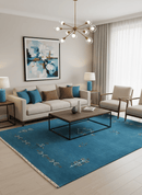 Blue Tribal Center Medallion Design Hand Loomed Wool Area Rug