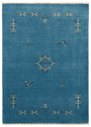 Blue Tribal Center Medallion Design Hand Loomed Wool Area Rug