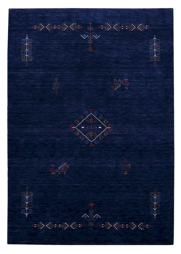 Blue Tribal Medallion Hand Loomed Wool Area Rug - Red and Yellow Geometric Patterns
