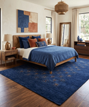 Wool Area Rug Hand Loomed Blue Tribal Geometric Design Pattern by The Rug Decor
