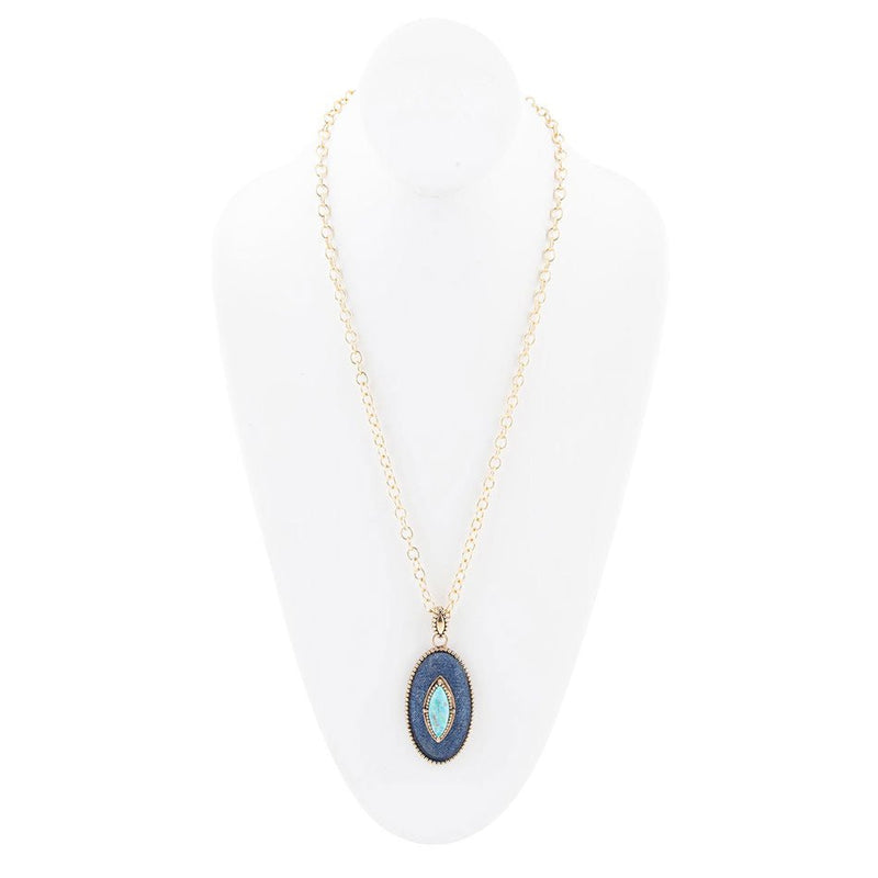 Stacked Blue Turquoise and Denim Golden Pendant Necklace