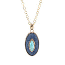 Stacked Blue Turquoise and Denim Golden Pendant Necklace