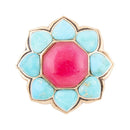 Blue Turquoise and Red Quartz Flower Golden Ring