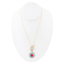 Blue Turquoise and Red Quartz Golden Chain Necklace