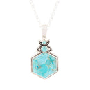 Blue Turquoise and Sterling Silver Hexagon Pendant Necklace