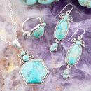 Blue Turquoise and Sterling Silver Hexagon Pendant Necklace