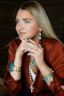 Blue Turquoise and White Pearl Multi Charm Golden Bracelet