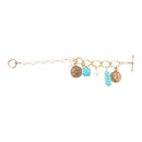 Blue Turquoise and White Pearl Multi Charm Golden Bracelet