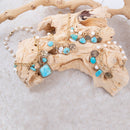 Blue Turquoise and White Pearl Multi Charm Golden Necklace