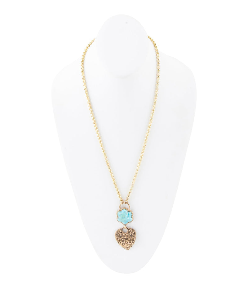 Blue Turquoise Flower Golden Necklace
