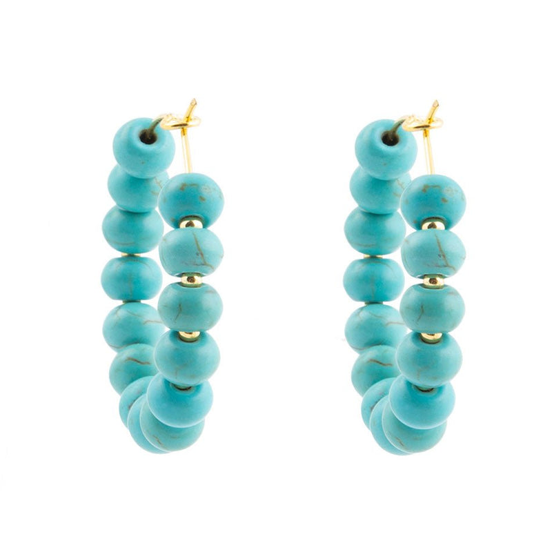 Blue Turquoise Magnesite Golden Hoop Earrings
