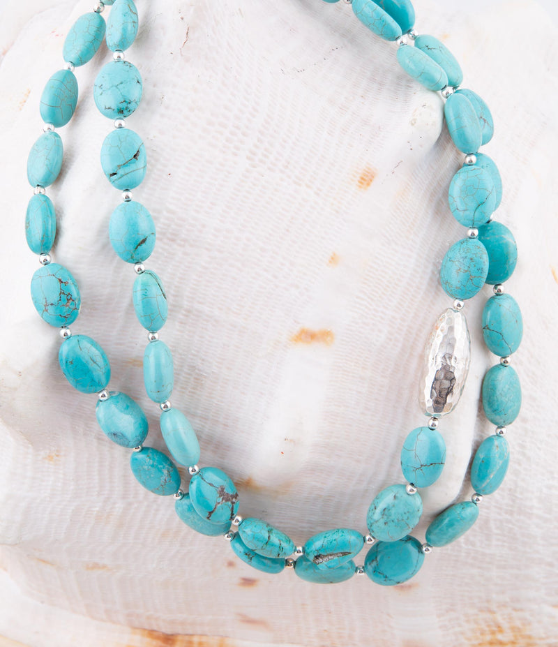 Blue Turquoise Magnesite Sterling Silver Strand Necklace