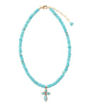 Blue Turquoise on the Cross Pendant Necklace