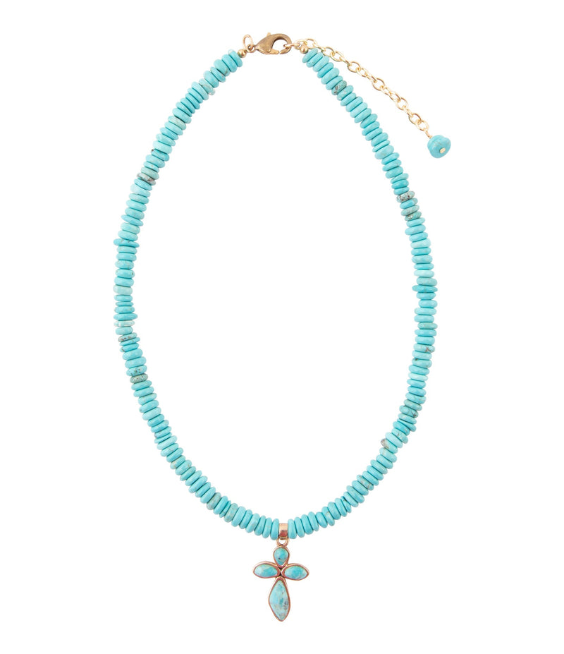 Blue Turquoise on the Cross Pendant Necklace
