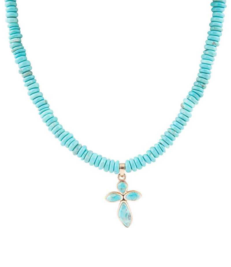 Blue Turquoise on the Cross Pendant Necklace