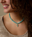 Blue Turquoise on the Cross Pendant Necklace