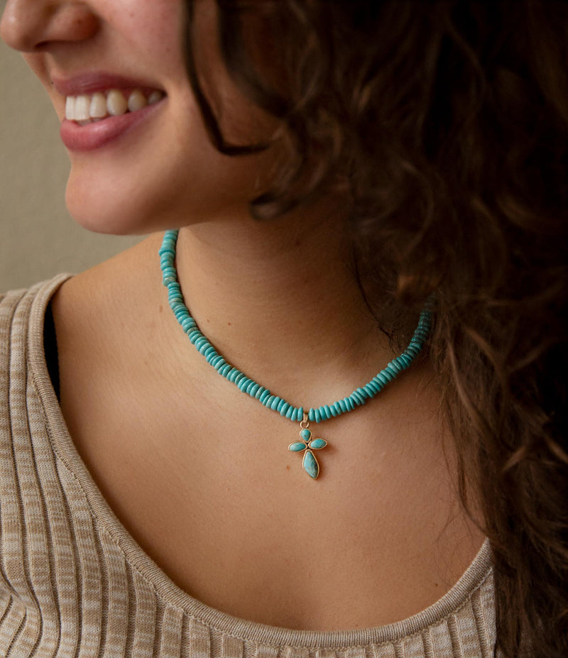 Blue Turquoise on the Cross Pendant Necklace
