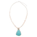 Blue Turquoise Pendant and White Pearl Sterling Silver Necklace
