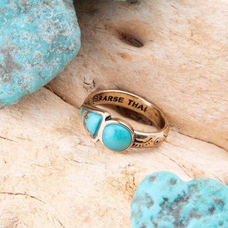 Blue Turquoise Shape Golden Bronze Ring