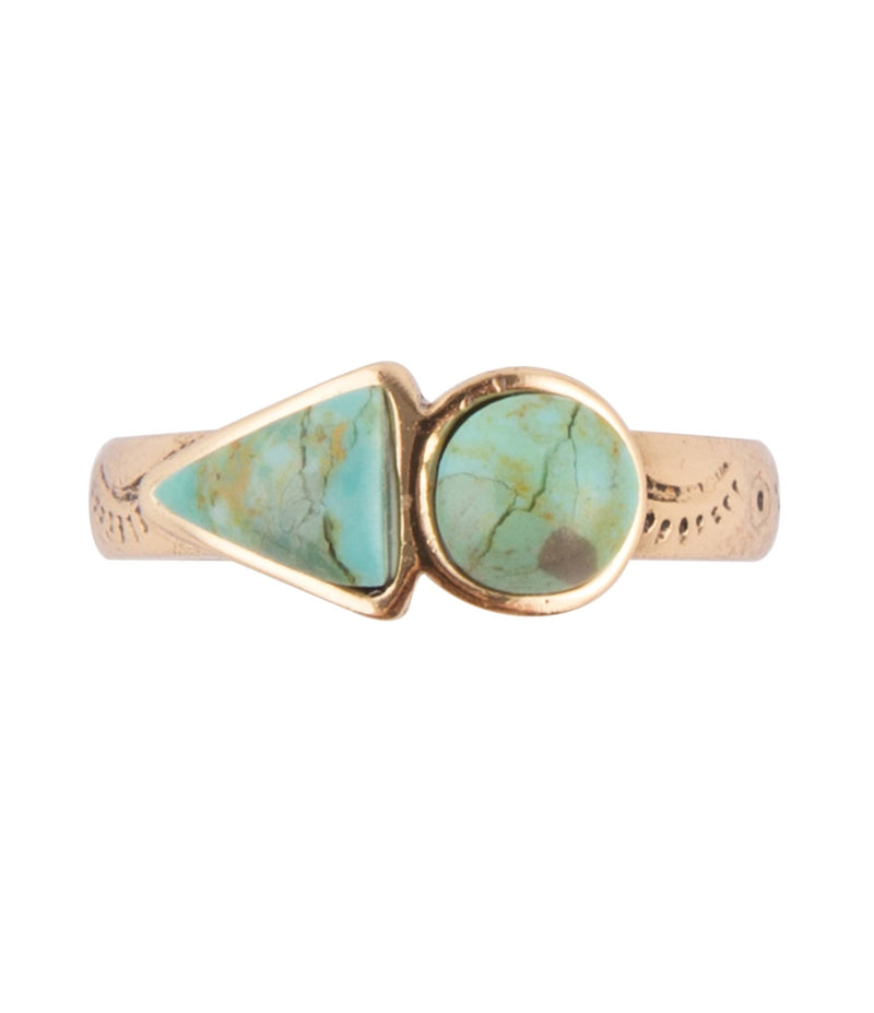Blue Turquoise Shape Golden Bronze Ring