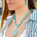 Blue Turquoise Triangle Golden Pendant Necklace