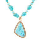 Blue Turquoise Triangle Golden Pendant Necklace