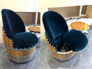 Whiskey & Wine Barrel Reading Chair — Hidden Storage, Blue Velvet Upholstery