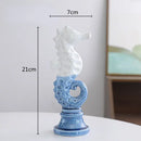 Blue & white cartoon seahorse ceramic statue living room decor by Decorbites