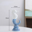 Blue & white cartoon seahorse ceramic statue living room decor by Decorbites