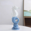 Blue & white cartoon seahorse ceramic statue living room decor by Decorbites
