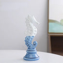 Blue & white cartoon seahorse ceramic statue living room decor by Decorbites