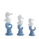 Blue & white cartoon seahorse ceramic statue living room decor by Decorbites