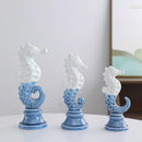 Blue & white cartoon seahorse ceramic statue living room decor by Decorbites