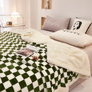 GobekUsa Double Layer Lamb Wool Checkered Blanket - Nordic Style Warm Bedspread