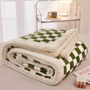 GobekUsa Double Layer Lamb Wool Checkered Blanket - Nordic Style Warm Bedspread